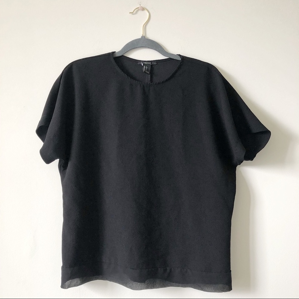 Forever 21 Boxy Fit Short Sleeve Top Tulle Hem